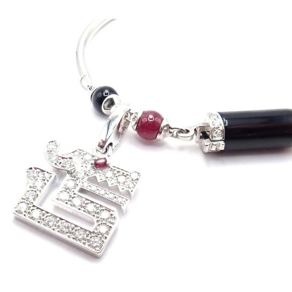 Cartier Le Baiser Du Dragon 18k Gold Diamond Ruby Onyx 2 Charms Bangle Bracelet - Picture 3 of 11